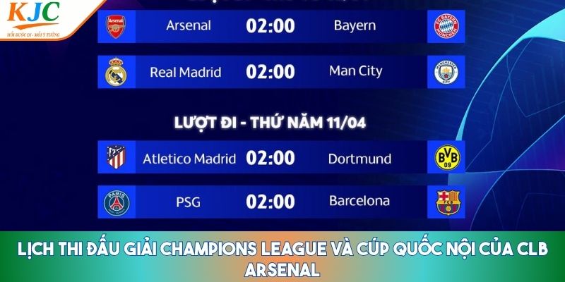 Lịch thi đấu bóng đá CLB Arsenal
